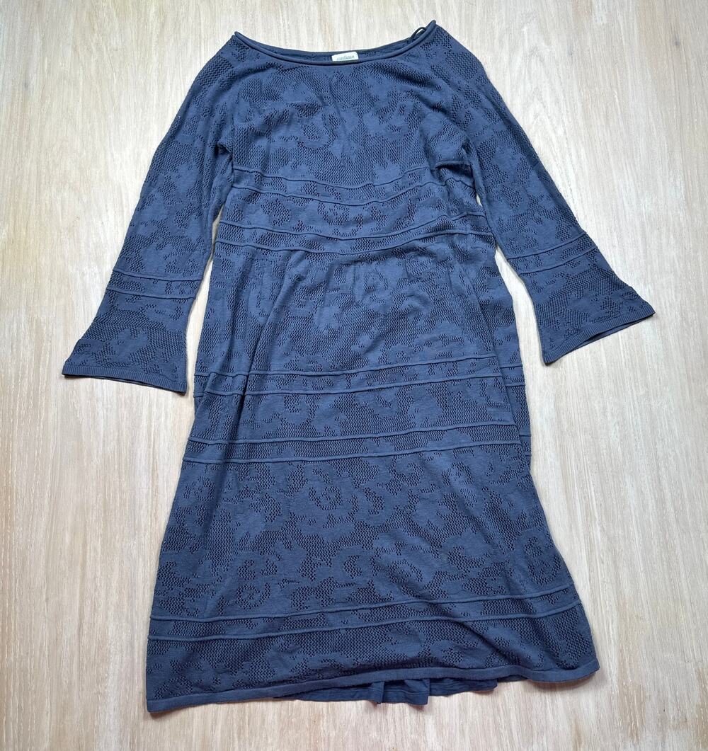 Sundance Everyday Chic Blue Floral Pointelle Knit Slip Lined Boho Midi Dress LG